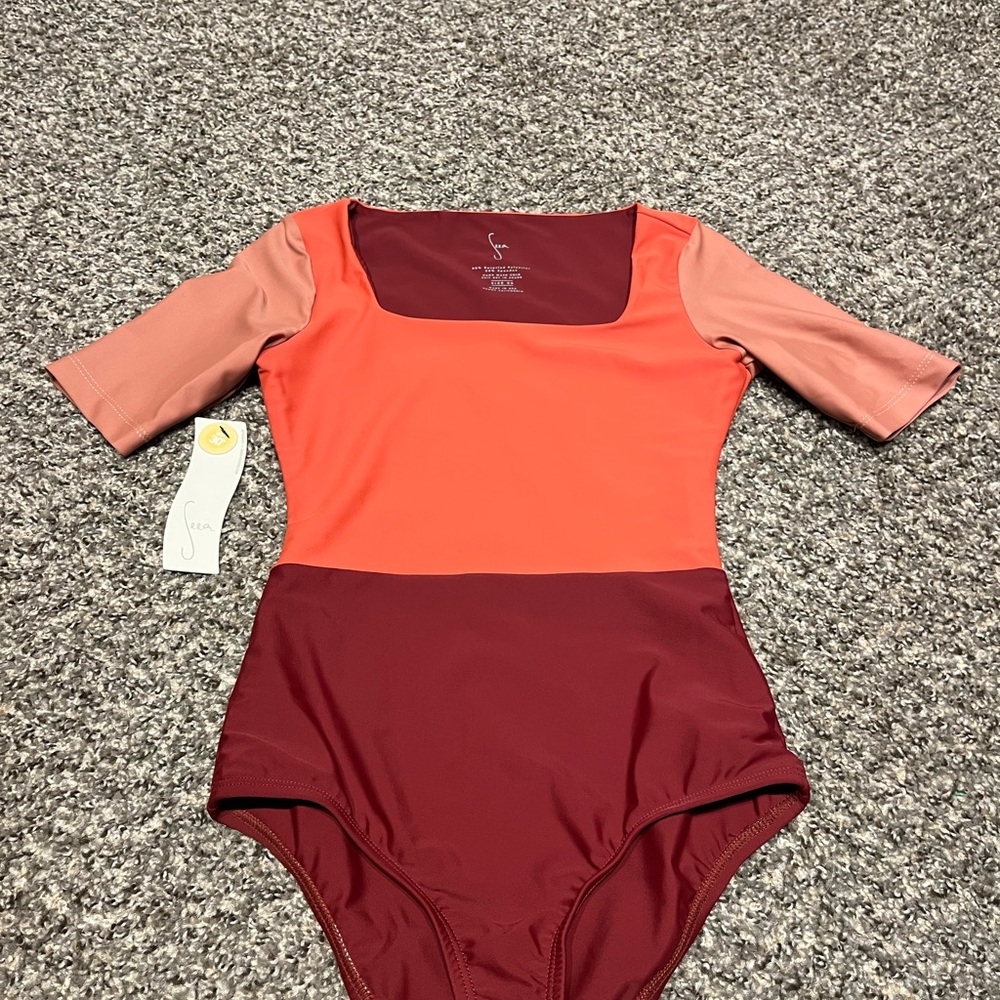 Seea Women's One Piece in Coral and Burgundy